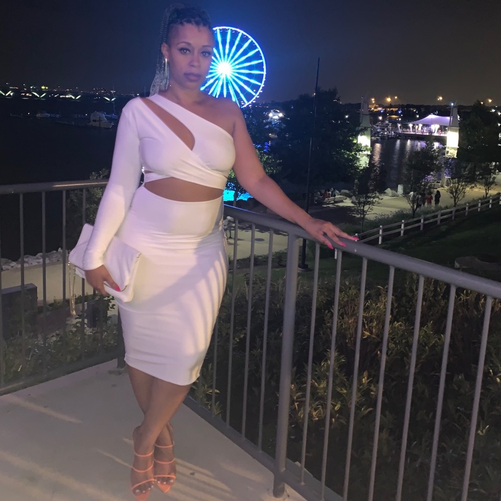 Plus White Cut Out One Shoulder Midi Dress